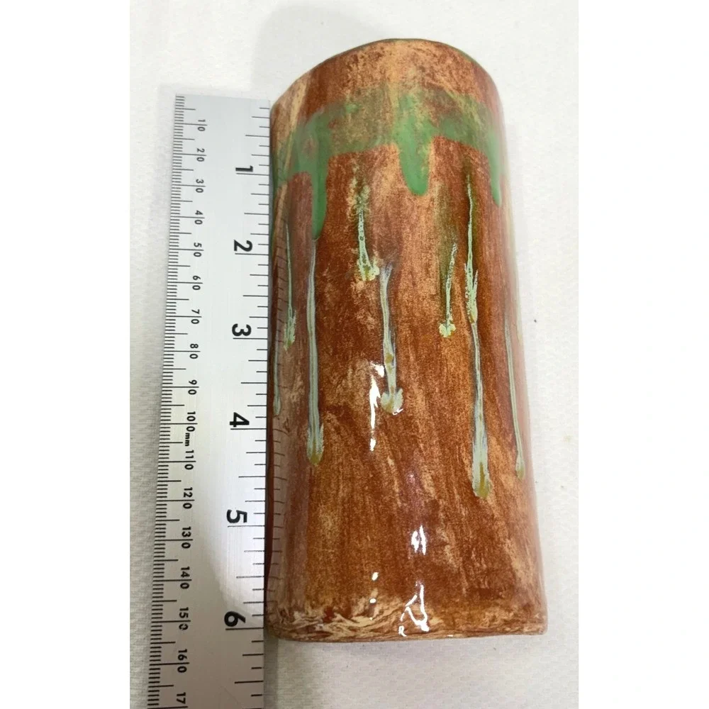 B. Gregory Handcrafted Studio Pottery Drip Glaze Ceramic Wall Pocket Vase Brown